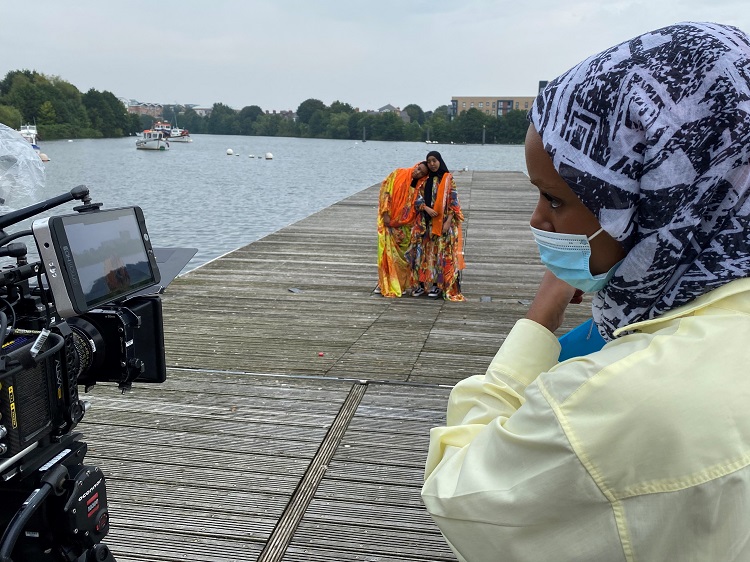 ashrah suudy shooting her film on a dock