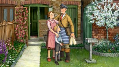 ethel, ernest and their son embracing in their front garden