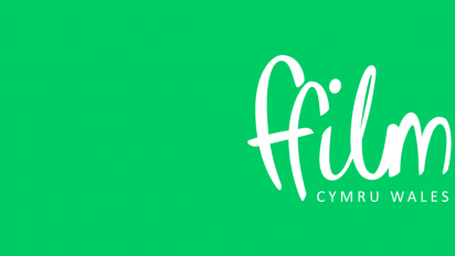 white ffilm cymru logo on a green background
