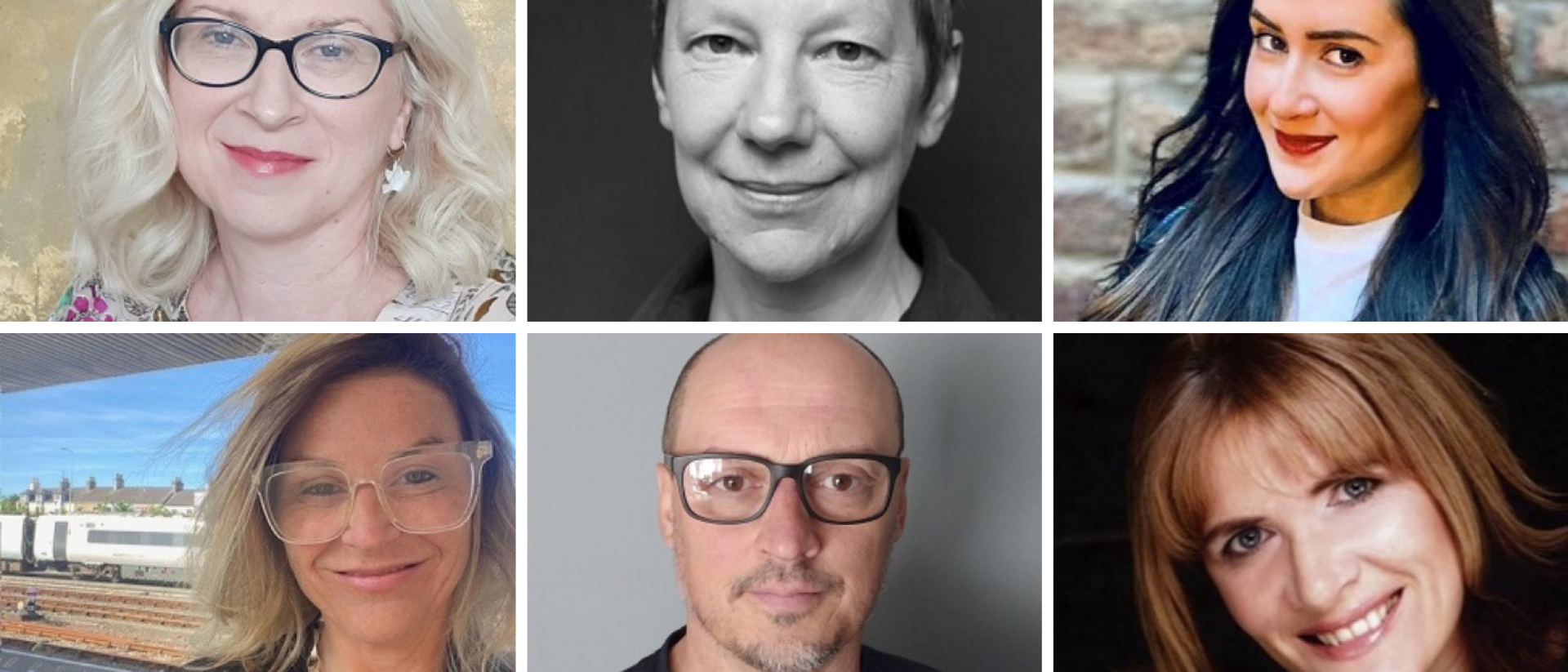 a collage of six portrait photos
