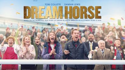 poster for dream horse featuring the cast cheering at a horse race