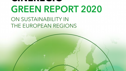 a map of europe with text over the top that reads: Cineregio Green Report 2020: On sustainability in the European regions