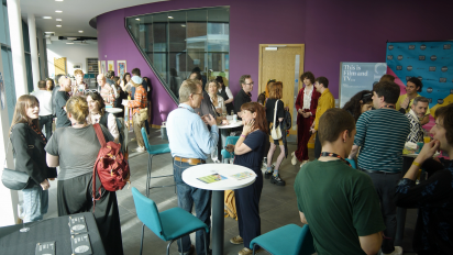 photo of a group of people mingling at FOCUS Wales film festival