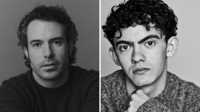 black and white portrait photos of Tom Cullen and Joe Locke